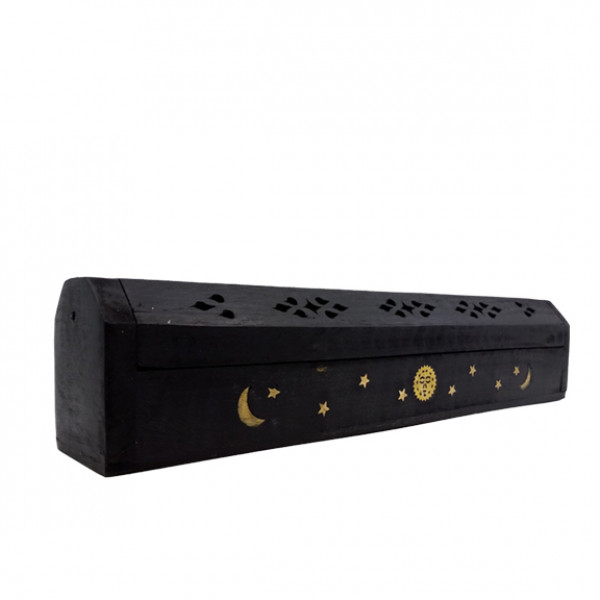 Incense Burner W/ moon & stars Design In Coffin Style 12in