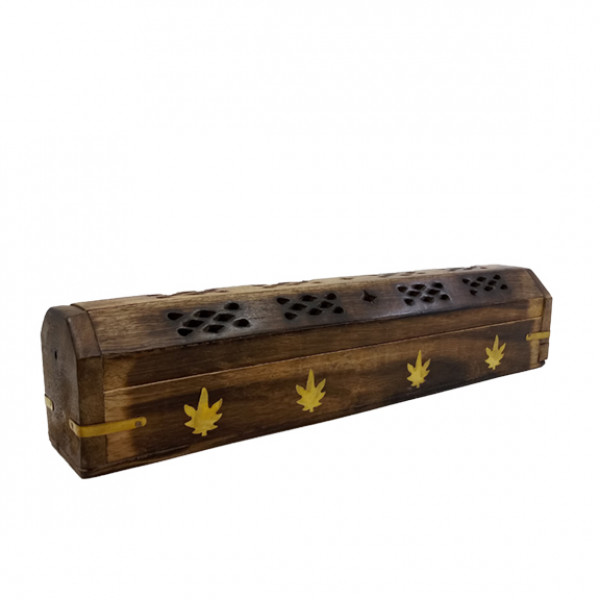 Incense Burner W/ hemp leaf Design In Coffin Style 12in