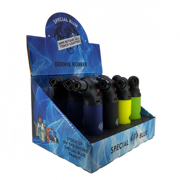 Special Blue Bernie Rubber Single Torch Lighters 12-Pcs/Box