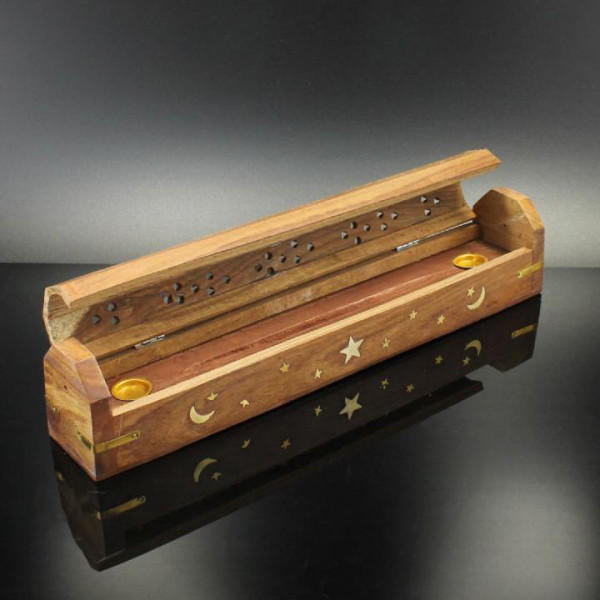 Incense Burner  Moon & Stars Design In Coffin Style