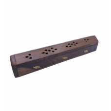 Wooden Incense Burner Box Coffin Hinged Style 10INCH