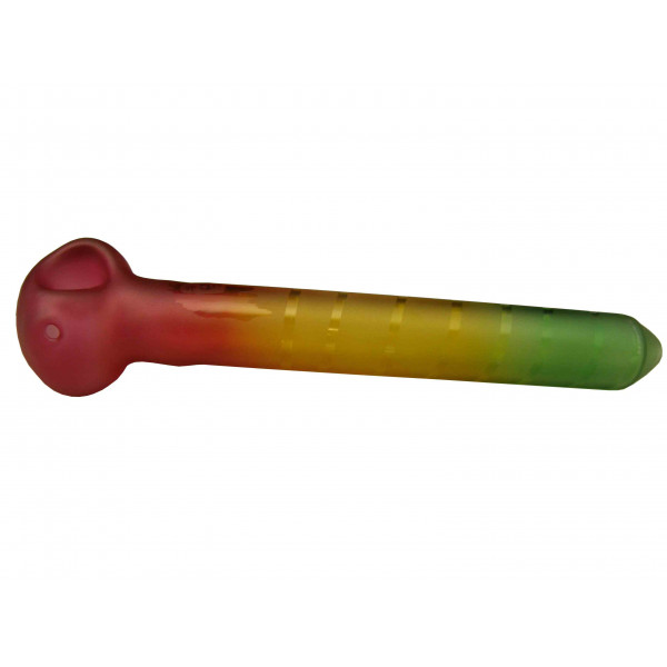Pipe Glass 10" Spoon Frosted Rasta Colors W/Bob Marley Desig