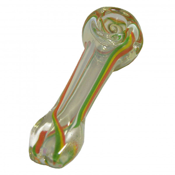 Pipe Glass 3" Clear W/Rasta Colored Accents