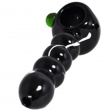 Pipe Glass 5" Black w/White Stripes & Green Dot