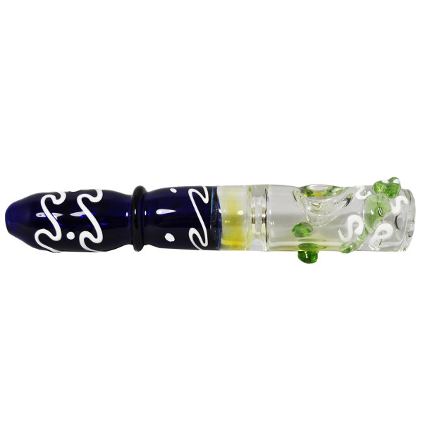 Steam Roller Glass 7" Half & Half Blue-White w/Frog