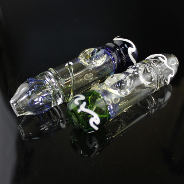 Steam Roller Glass 5" Clear Handle w/Snake & Colored Top