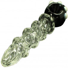 Pipe Glass Spoon 8" Clear Crystal w/4Rings & Color Top