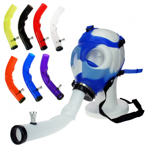 Gas Mask w/Curved Acrylic Pipe  Blue & white Color