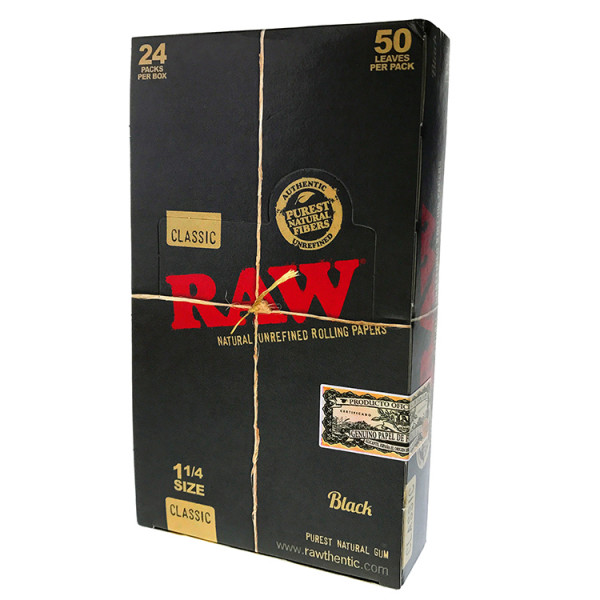 Rolling paper Raw black natural unrefined 1 1/4  24/box